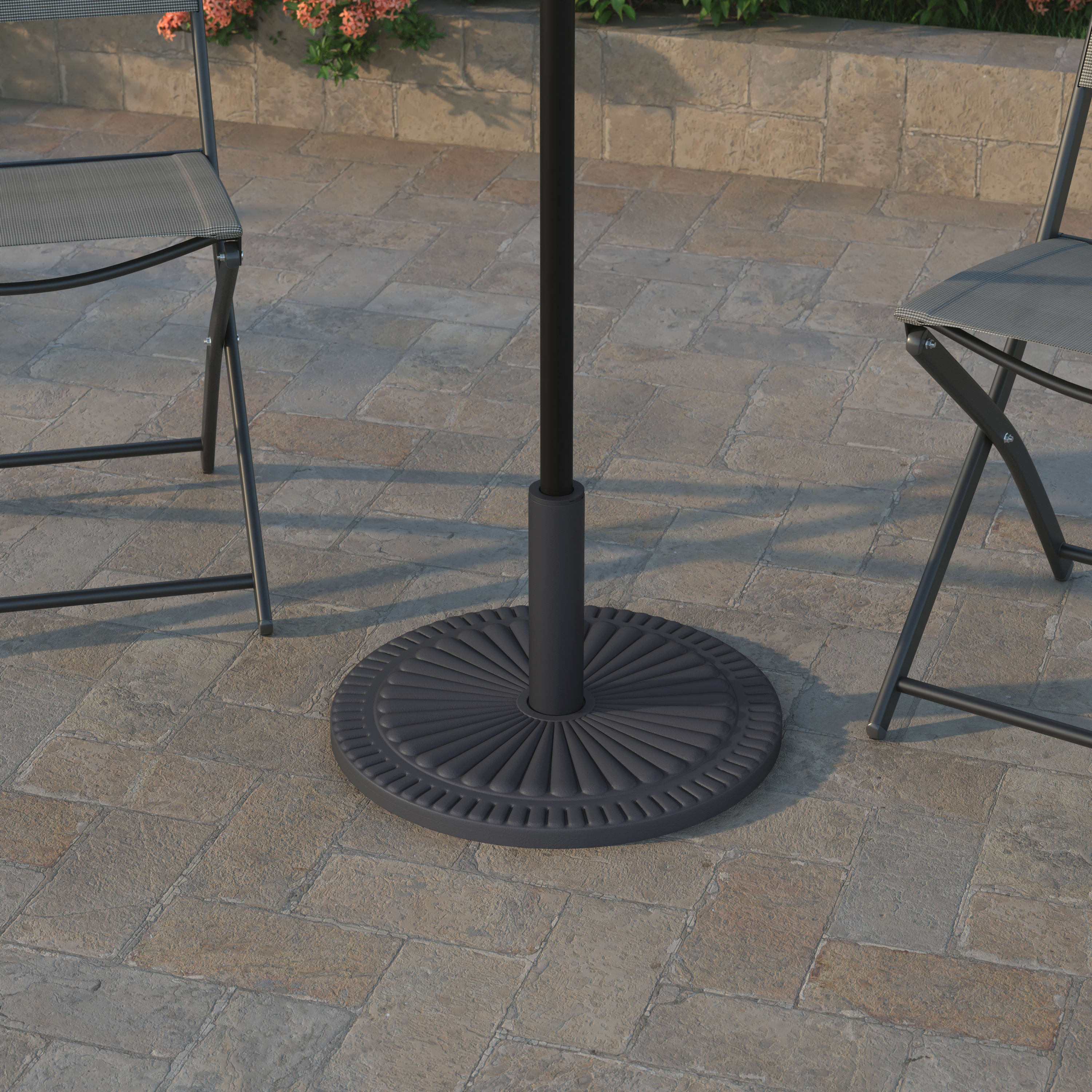 Emma + Oliver Black Round Steel Cement Plastic Patio Umbrella Bases, Waterproof
