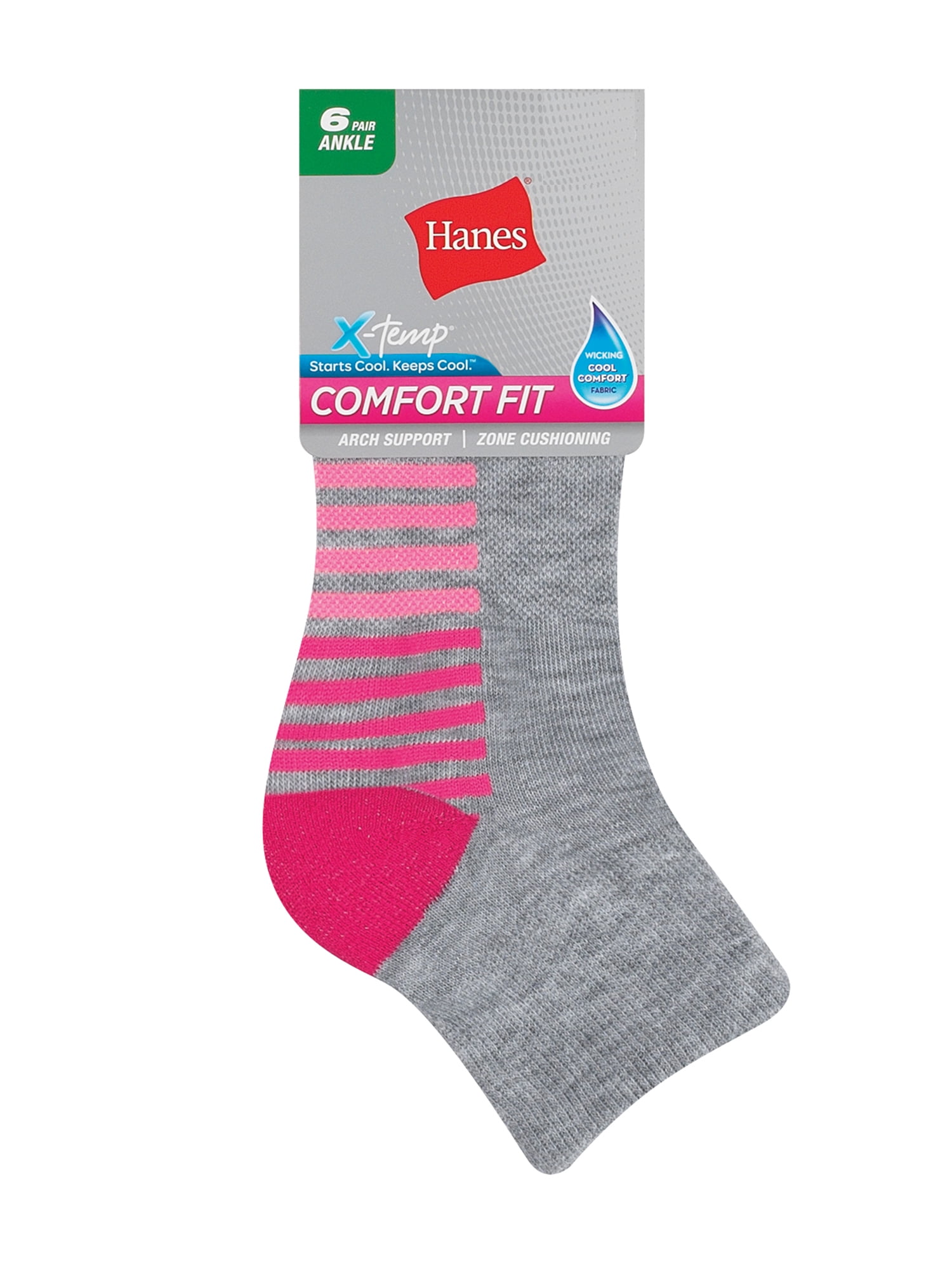 Hanes Womens 6-Pack Cool Comfort Moisture Wicking Arch Support Ankle Socks