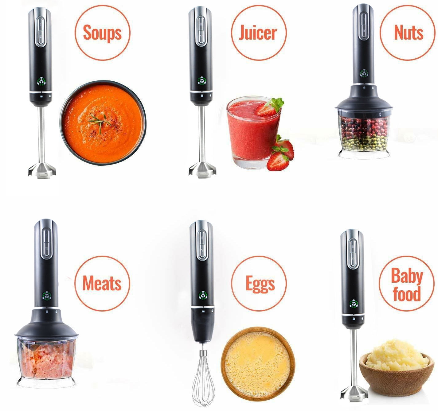 ikan 12 Speed Immersion Hand Blender (Titanium Coating), Powerful 800-Watt Motor 4-in-1 Blender Set, BPA-Free Smoothie Blender / Food Chopper / Egg Beater / Beaker (Ergonomic Grip, Black)
