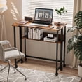 thumbnail image 3 of Ktaxon Wood Folding Computer Desk Office Laptop PC Work Table Home Drawer & Keyboard Tray, Brown, 3 of 6