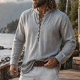 thumbnail image 2 of LODIENY Mens Linen Henley Shirts Casual Lightweight Loose Fit T Shirt Long Sleeve Banded Collar Half Button Down Vintage Beach Tops Gray L, 2 of 5