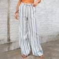 thumbnail image 3 of Women's Pajama Bottoms, Audhol Women Drawstring Stripe Wide Leg Trousers Casual Loose Pants with Pockets Large Lounge Pants Women Blue 3XL, 3 of 7