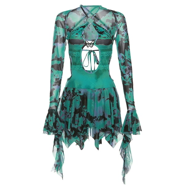 Vestido Mujer Conjunto De 2 Piezas Chic Y2k Halter Fringe Estético Kuymtek Verde T L para Mujer