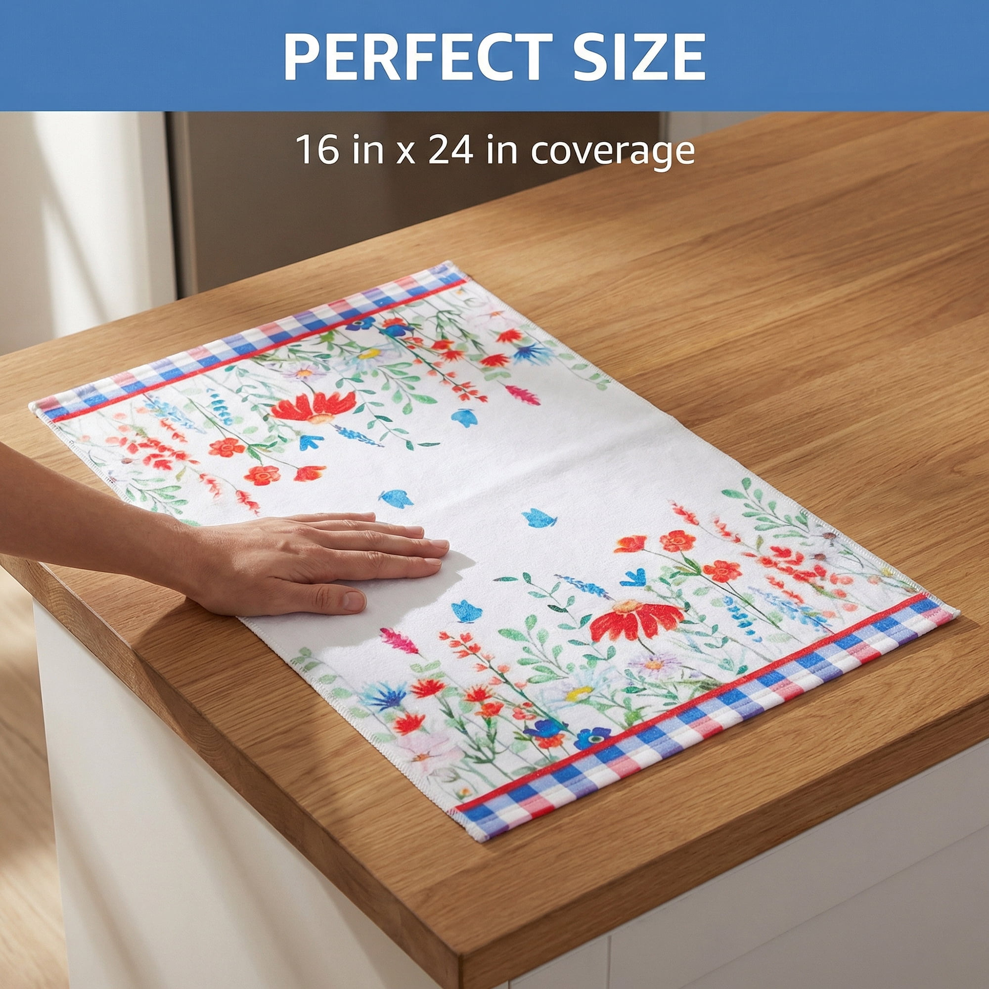 Unique Bargains 2Pcs Floral Microfiber Absorbent Soft Towels Multi-Color 2 24" x 16"