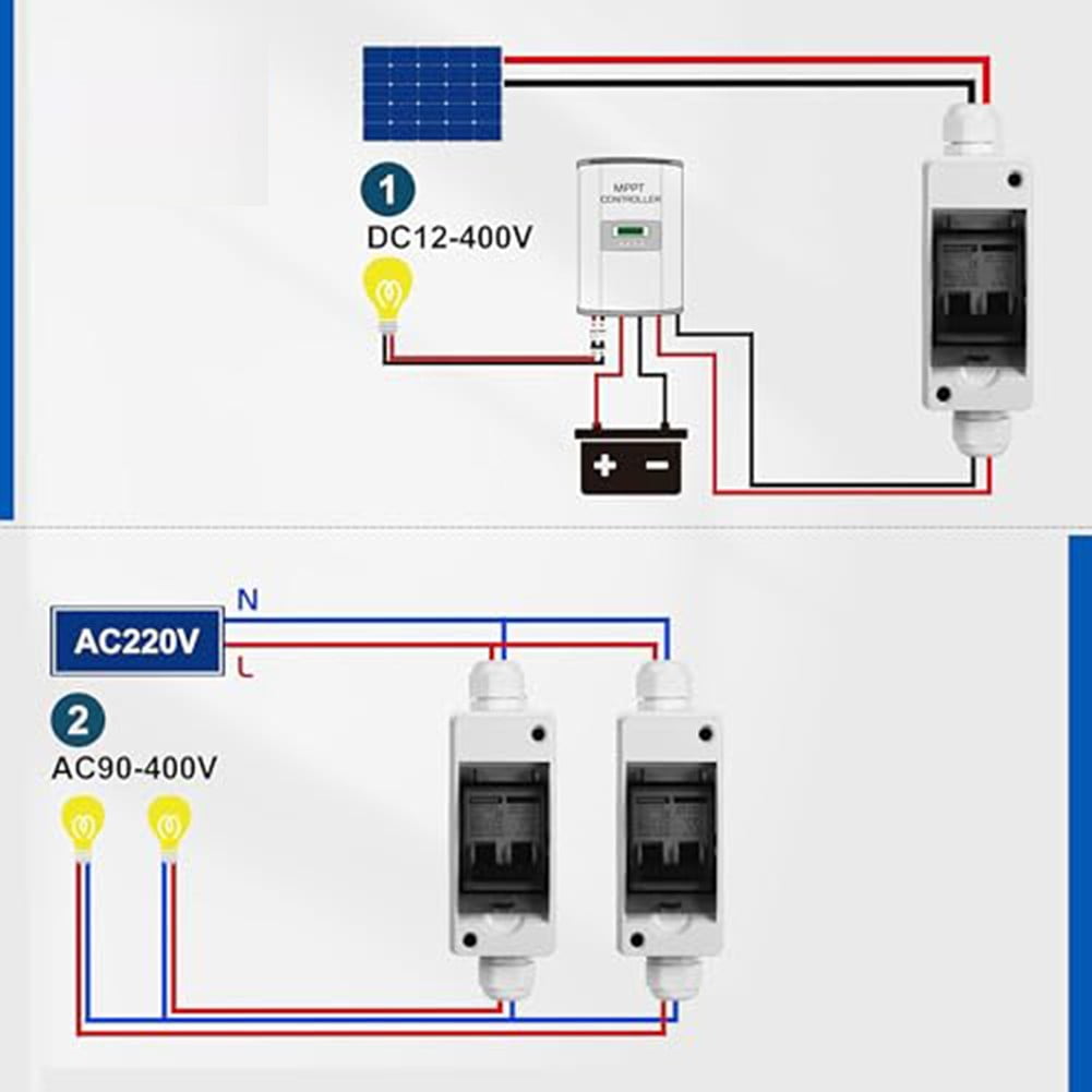 Solar Panels Disconnect Switch DC 400V 2 Poles Outdoor Circuit Breaker Box IP65