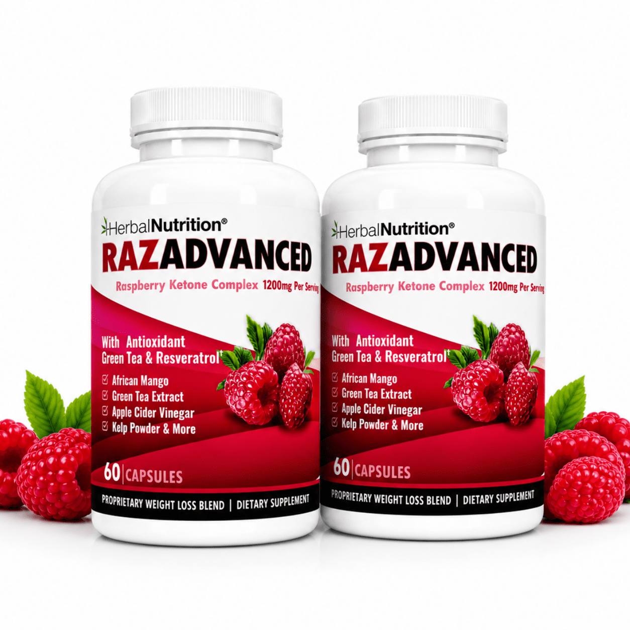 Raspberry Ketones Weight Loss Complex Two Bottle Pack 60 Count 1200mg Per Serving All Natural Super Antioxidants