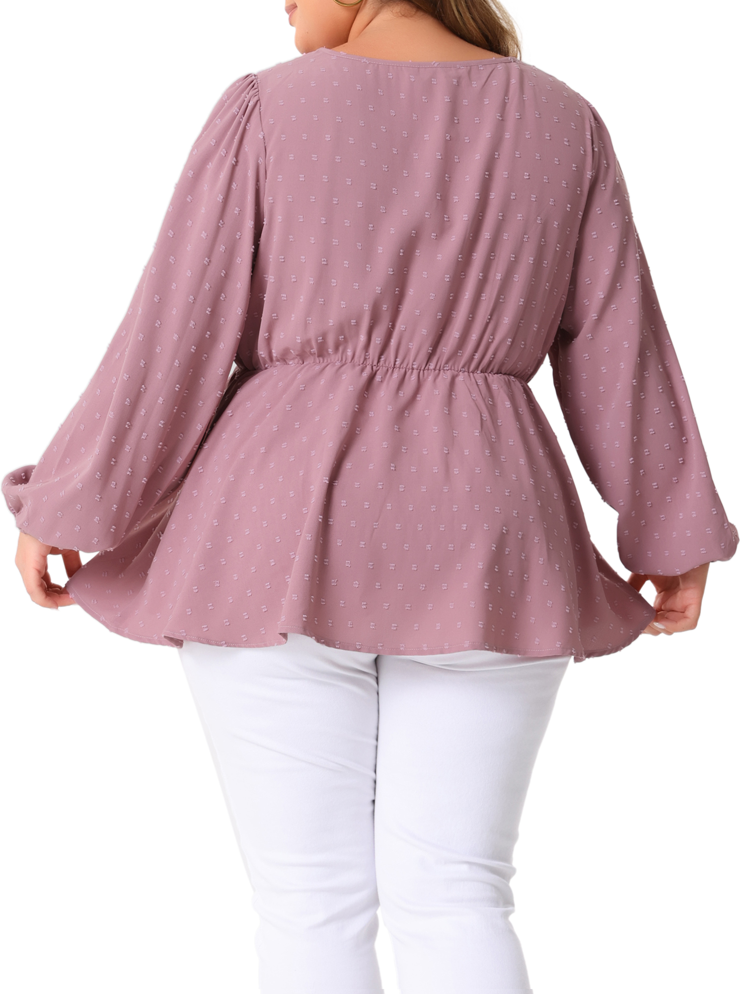 DARING DIVA Women's Plus Textured Keyhole Cut Out Long Sleeve Blouse 2X Pink