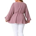 thumbnail image 4 of DARING DIVA Women's Plus Textured Keyhole Cut Out Long Sleeve Blouse 1X Pink, 4 of 6