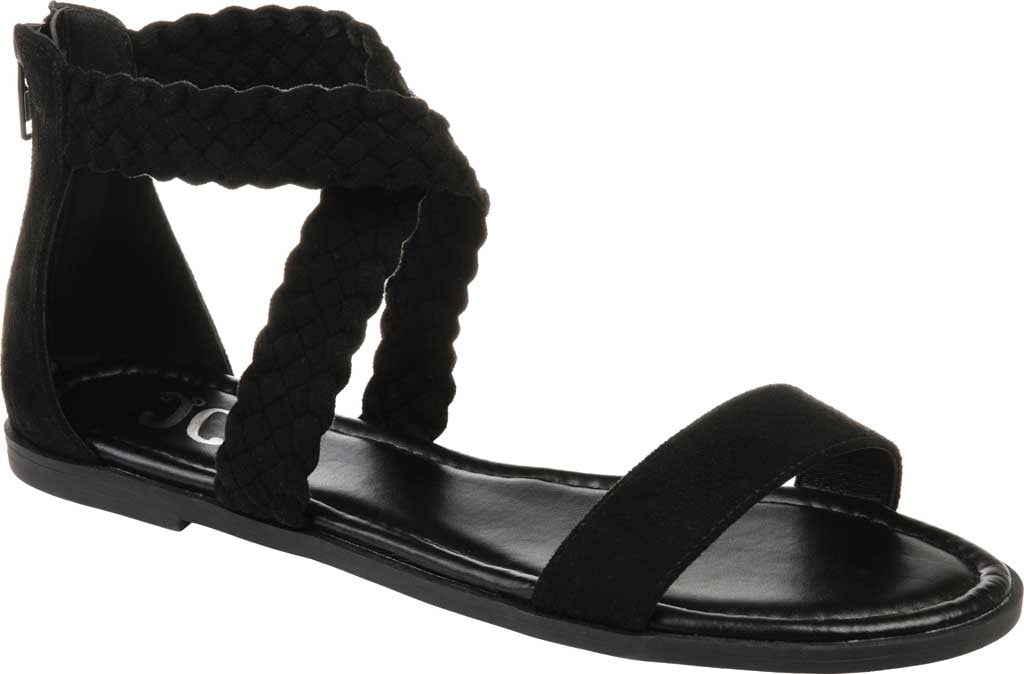 Women's Journee Collection Lucinda Ankle Strap Flat Sandal Black Microsuede Fabric 6 M