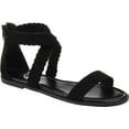 thumbnail image 1 of Women's Journee Collection Lucinda Ankle Strap Flat Sandal Black Microsuede Fabric 11 M, 1 of 6