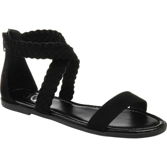 Women's Journee Collection Lucinda Ankle Strap Flat Sandal Black Microsuede Fabric 11 M
