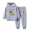 thumbnail image 2 of Tao Tao Toddler Baby Girls Clothes Butterfly Floral Print Hoodie Letter Graphic Sweatpants Fall Winter Outfits Set Cute Spring New Style Pullover Two-piece Set Gray 130, 2 of 9