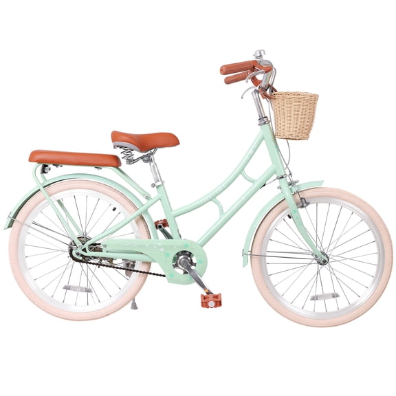 Cirayno 22" Womens Bike with Basket, Single Speed Steel Frame Beach Cruiser Bike with Caliper Brake & Band Brake, Comfort Ladies City Bike Bicycle, Fits Riders Age 13 , Green