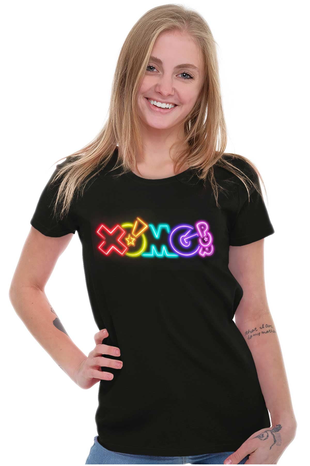 XOMG POP Rainbow Neon Glow Sign Logo Women's T Shirt Ladies Tee Brisco ...