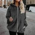thumbnail image 2 of Feancey Womens Plus Size Fuzzy Jackets Soft Plush Zip Up Hoodies Comfy Fleece Warm Winter Coats Solid Casual Hooded Jacket with Pockets Dark Gray 5XL, 2 of 7
