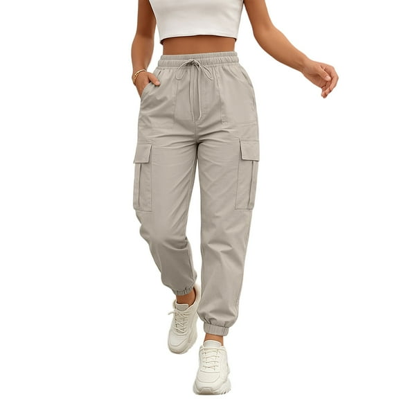 Resicozy Cargo Pants Women Lightweight Joggers Quick Dry Summer Hiking Drawstring Pants with Pockets Khaki M