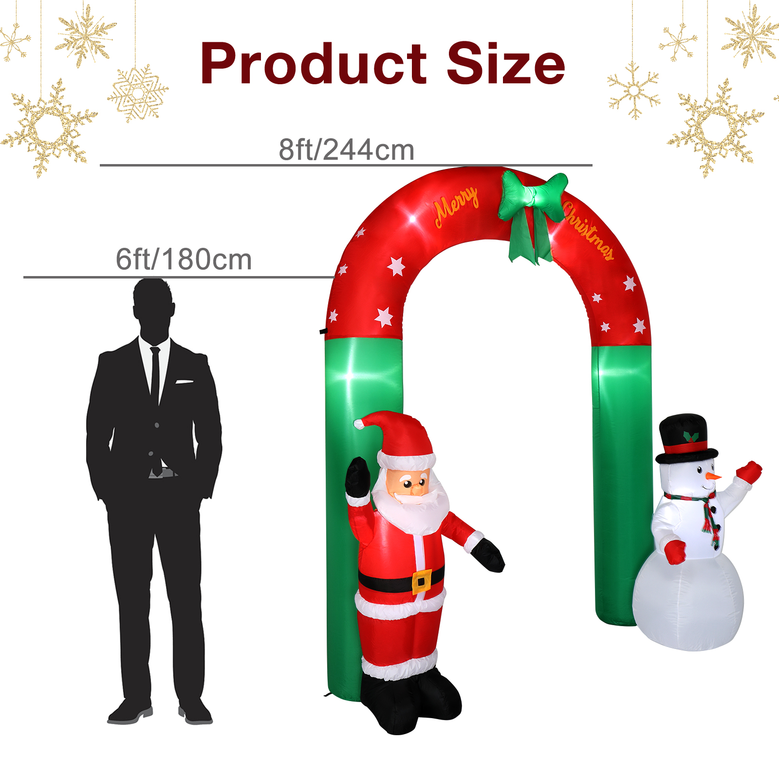 Astoutdoor 8ft Inflatable Festive Arch Decoration with Santa Snowman and 7 Lights