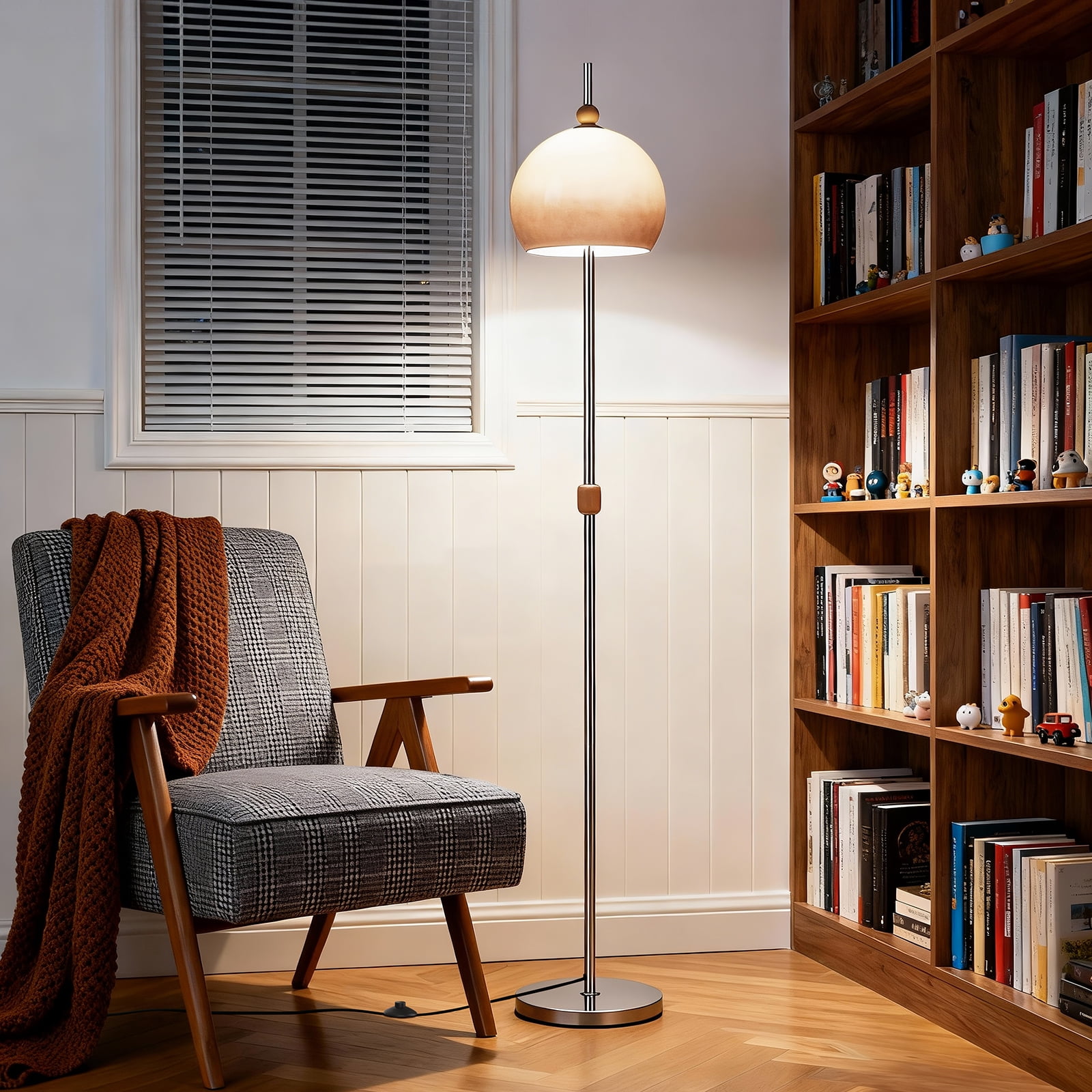 SUNMORY Glass Floor Lamps for Living Room, Modern Floor Lamps with Glass Shade & Silver Base, Mid Century Tall Standing Lamps for Bedroom, Office, Dining Room, Reading Nook, Elegant Ambient Lighting