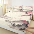 thumbnail image 3 of jejeloiu Japanese Minimalist Style Twin Sheet Sets,Pink Cherry Blossoms Twin Fitted Sheet,Pink Beige Gray Flat Sheet For Adults,Breathable Home Decor,3 Pieces, 3 of 7