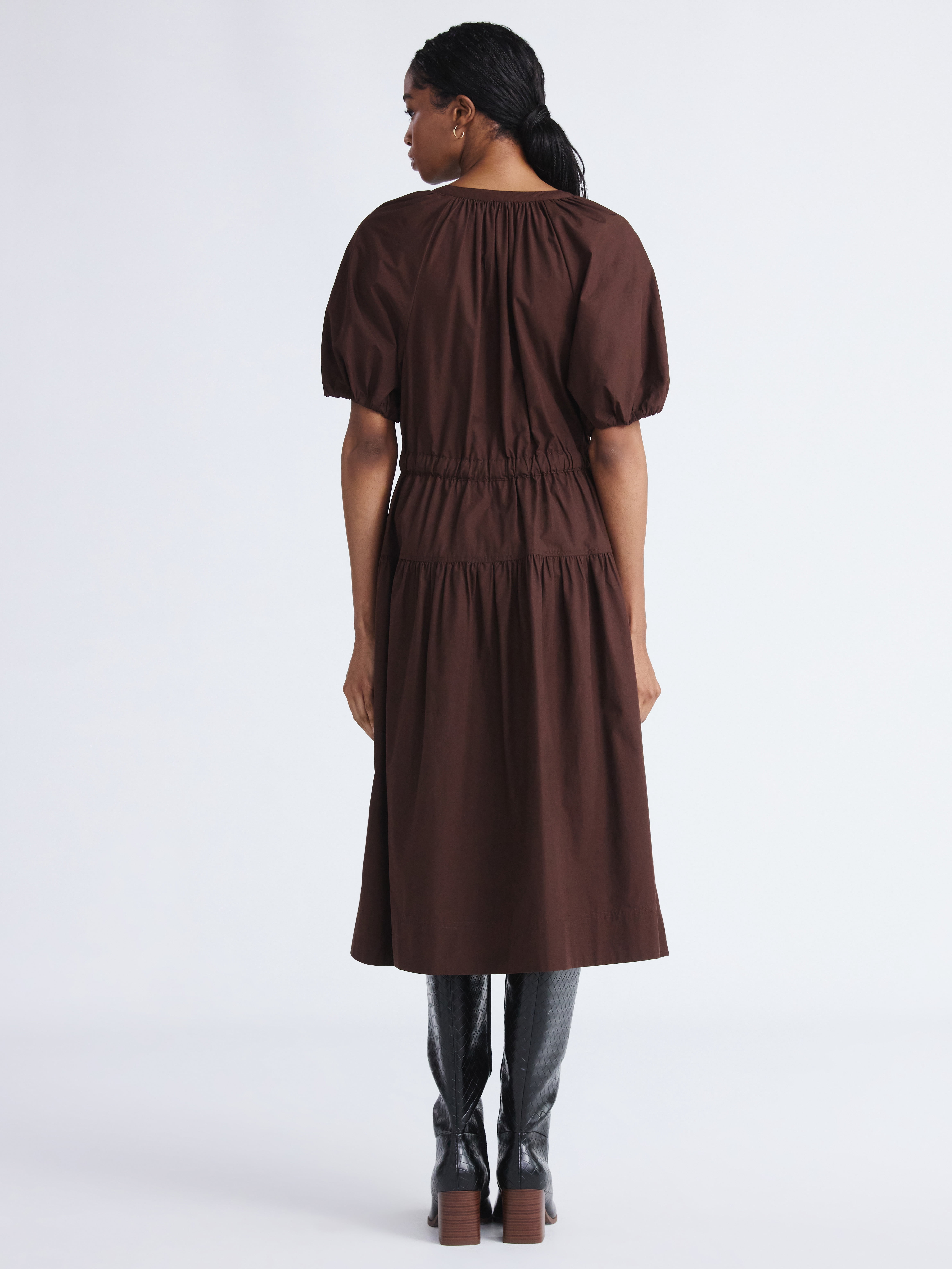 Free Assembly Women's and Women's Plus Cotton Midi Dress with Puff Sleeves, Sizes XS-4X