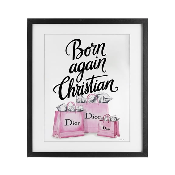 Pink Bags Born Again Christian Black Framed Print Under Glass, design by Amanda Greenwood