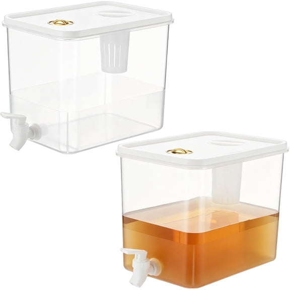 2 Pcs Fridge Drink Dispenser with Spigot Water Dispenser, 2.3 Gallon Large Drink Container with Filter and Date Tracker, Leak Proof Beverage Jug for Party Juice Milk Cold Hot Tea