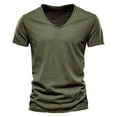 thumbnail image 3 of Men's T Shirts Summer Solid Basic T Shirt for Men Short Sleeve V Neck Stretchy Casual Tops Lightweight Breathable Men Tshirt Army Green L, 3 of 3