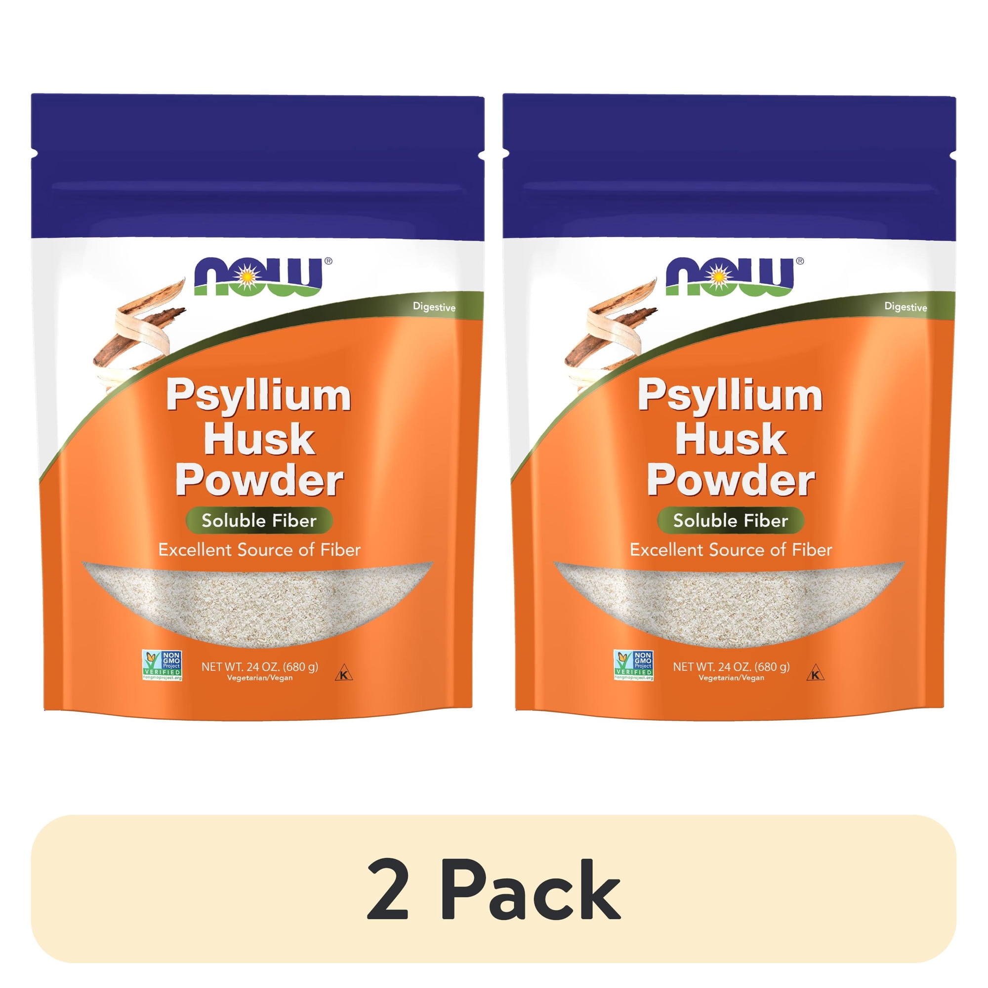 (2 pack) NOW Supplements, Psyllium Husk Powder, Non-GMO Project Verified, Soluble Fiber, 24-Ounce