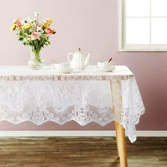 CAILDANL White Lace Tablecloth for Rectangular Tables, Vintage-Style Wedding Table Cloths for Reception, Dinner Party, Baby Shower, Tea Party Decorations, Home Decor (54x72 in)