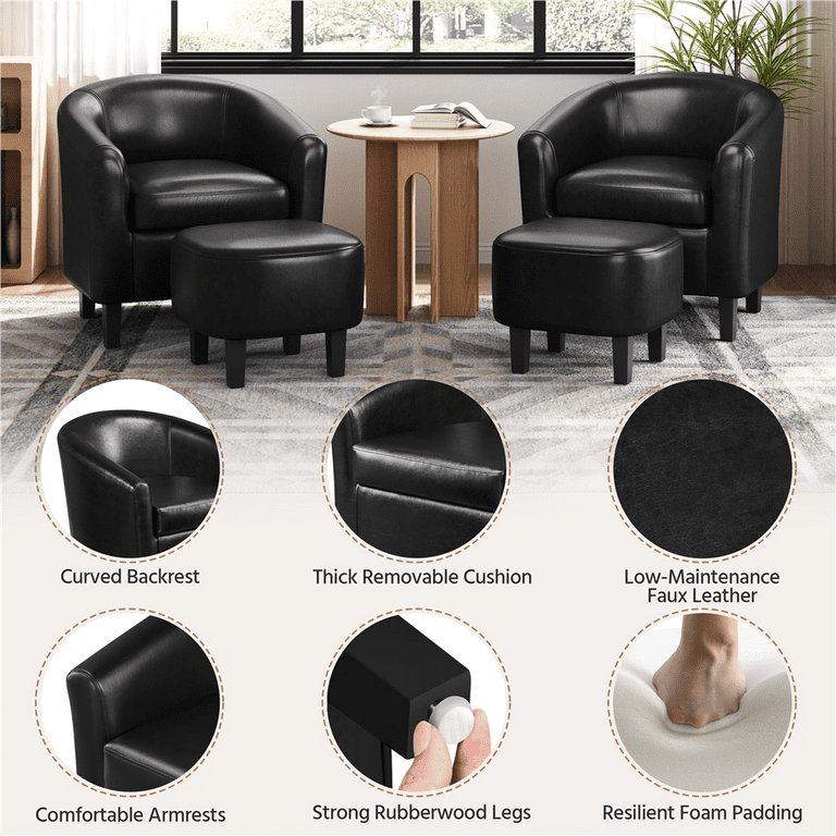 Alden Design Faux Leather Club Chair with Ottoman for Livingroom