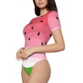 thumbnail image 2 of Haiem Watermelon Women's Crew Neck Short Sleeve Bodysuit Tops Stretchy Slim Basic-Small, 2 of 8