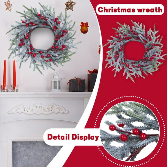 KUNPENG Pine Christmas Wreath 9.05" Traditional Xmas Wreath for Front Door Outdoor Indoor Holiday Home Decorations