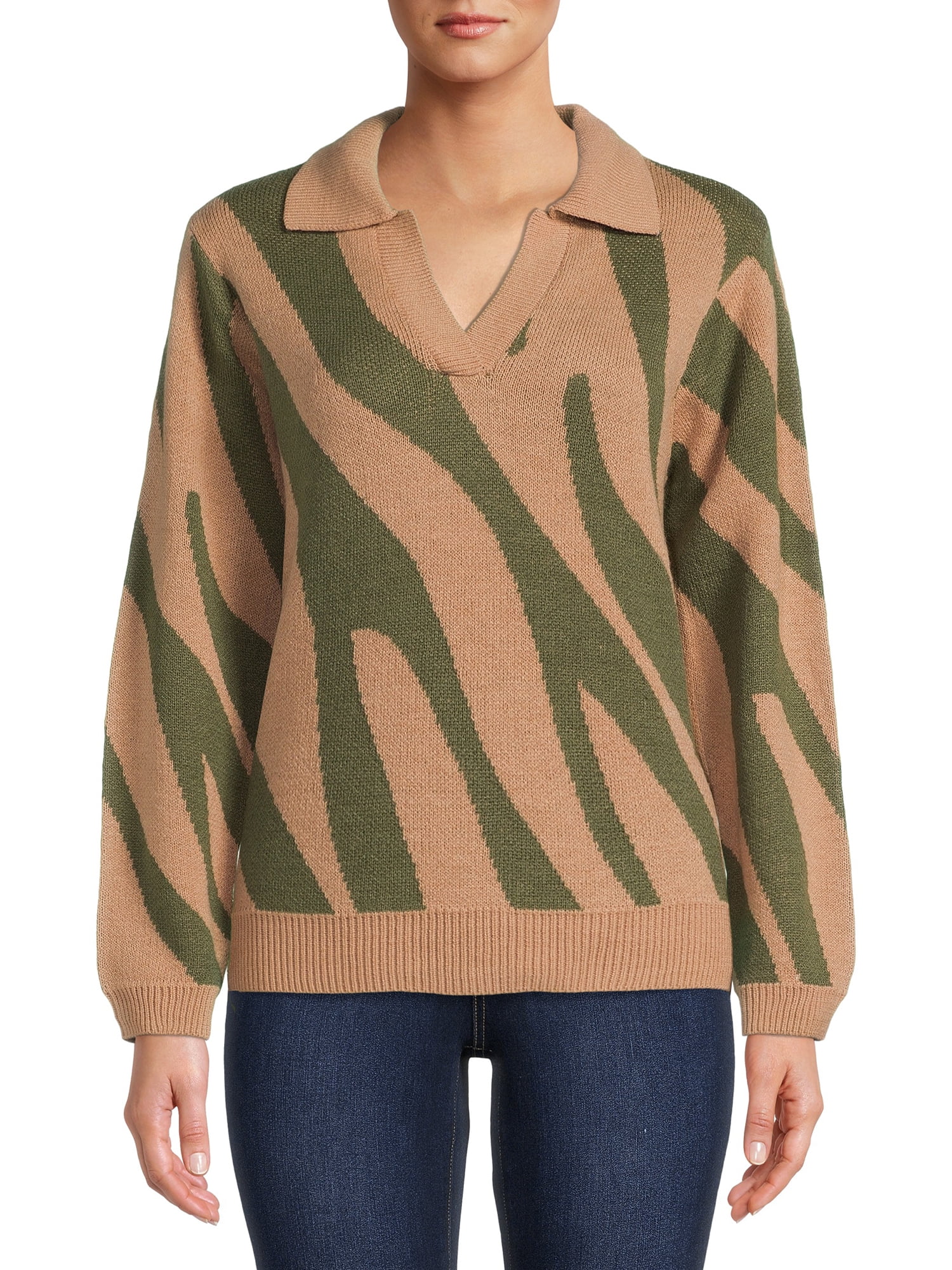 99 Jane Street's Womens Long Sleeve Polo Collar Sweater