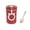 Red, variant on Wheat Straw Soup Cup, 330ml Portable Microwaveable Breakfast Cup, Double-layer Thermal Insulation Breakfast Cup Water Bottle with Spoon for School Office Outdoor Travel Student