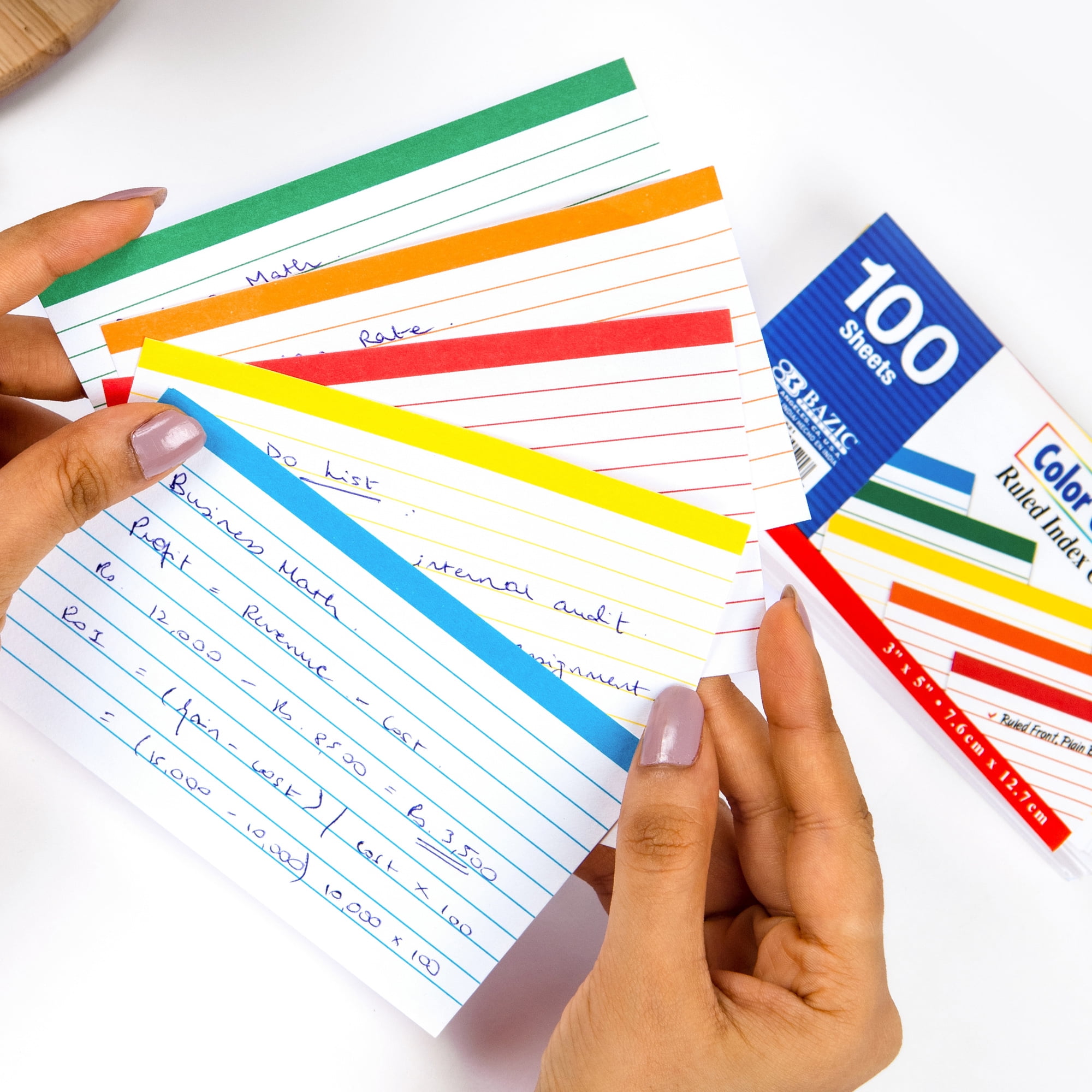 BAZIC Ruled Color Coded Index Card 3" X 5", Ruled Lined Card, 3600 Count