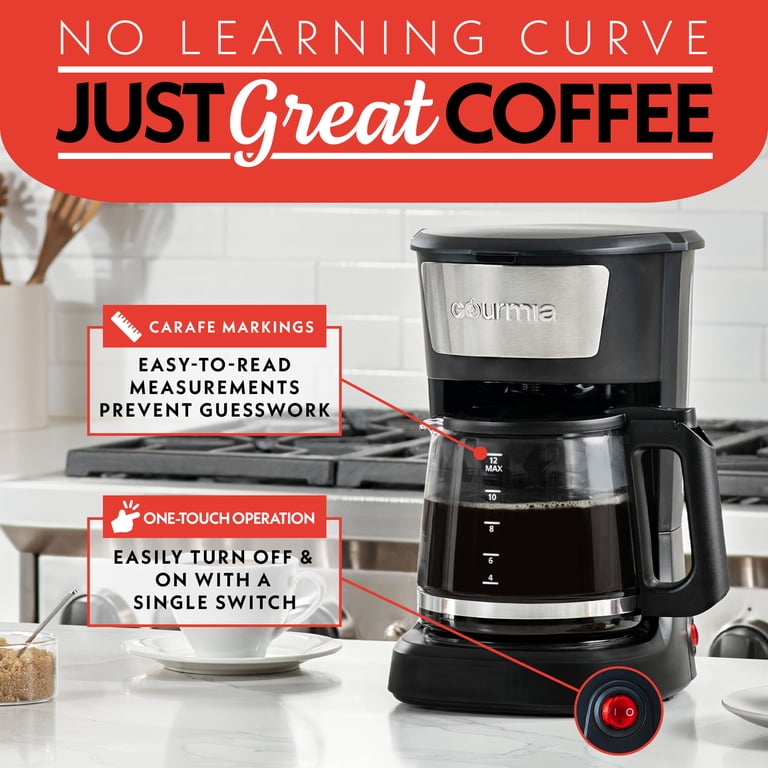 Gourmia One-Touch Coffee Maker, 12 Cup, Auto Keep Warm, Pause