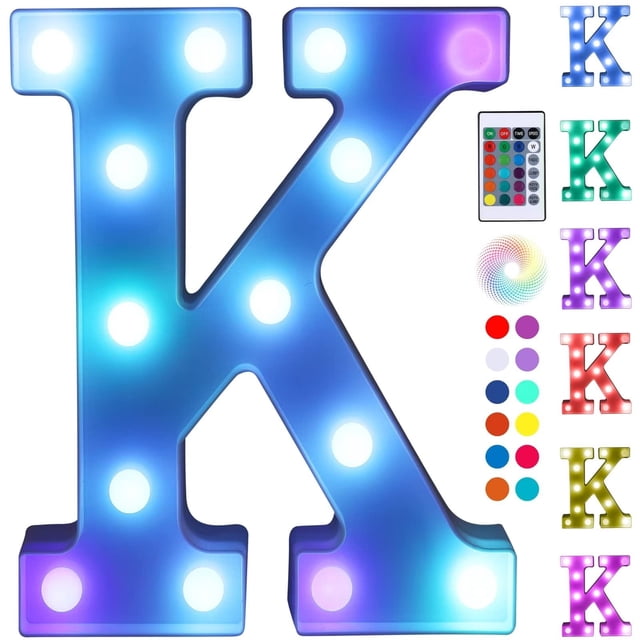 Luces LED con letras, luz nocturna con forma de marquesina y colorida K