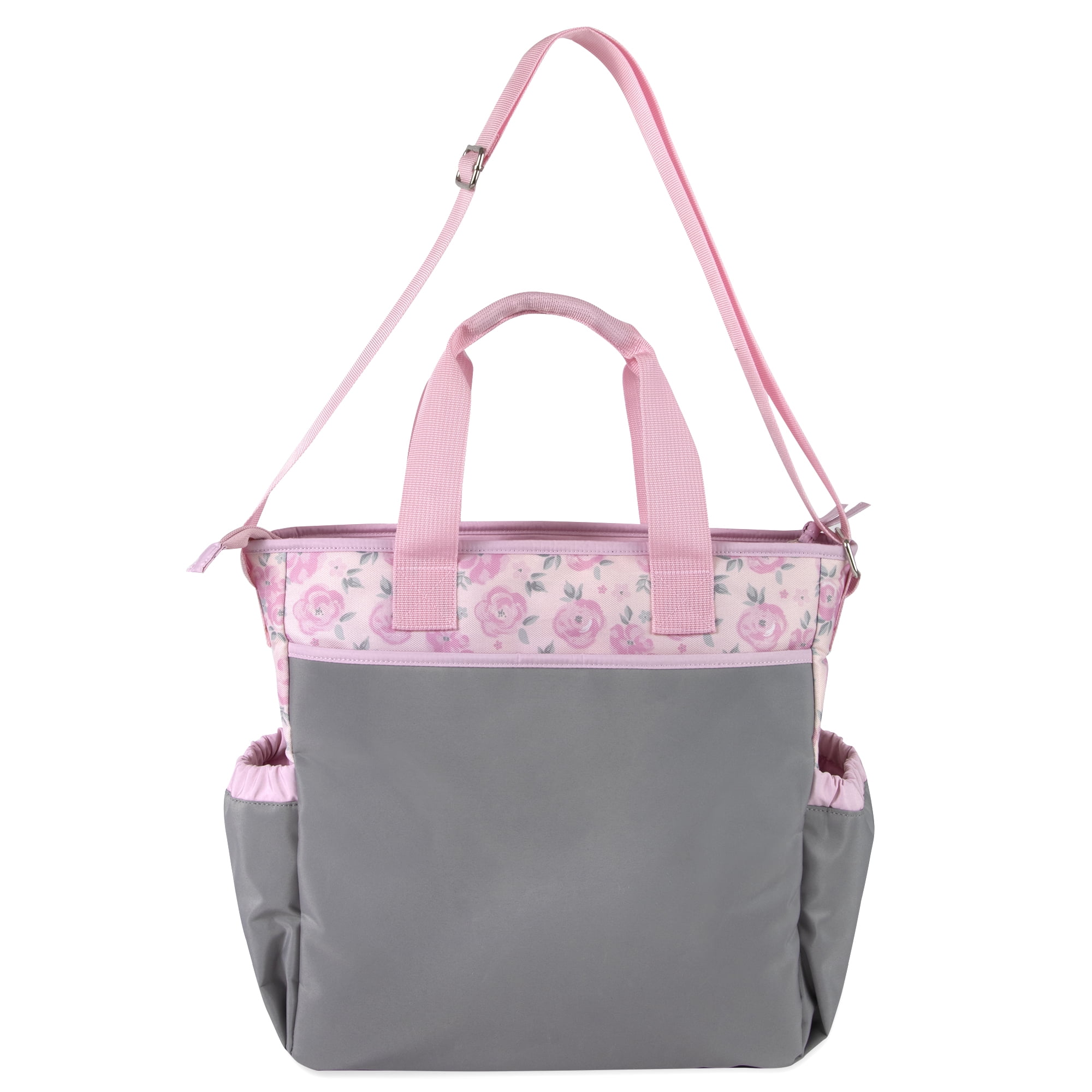 Baby Essentials Floral Crossbody Diaper Bag with Changing Pad & Pacifier Pouch, Pink & Gray, 3-Piece