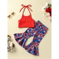 thumbnail image 4 of GXFC Toddler Girl 4th of July Outfits Kids Girls Sleeveless Sling Hanging Neck T-Shirts+Floral Print Bell Bottom Flare Pants Set Independence Day Clothes 2pcs 6M-4Y, 4 of 9