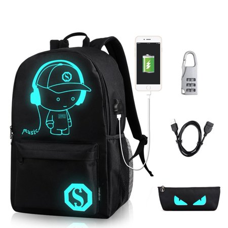 Sawpy Anime Luminous Backpack College Backpack Unisex Fashion College Bag Travel Backpack Laptop Backpack + USB