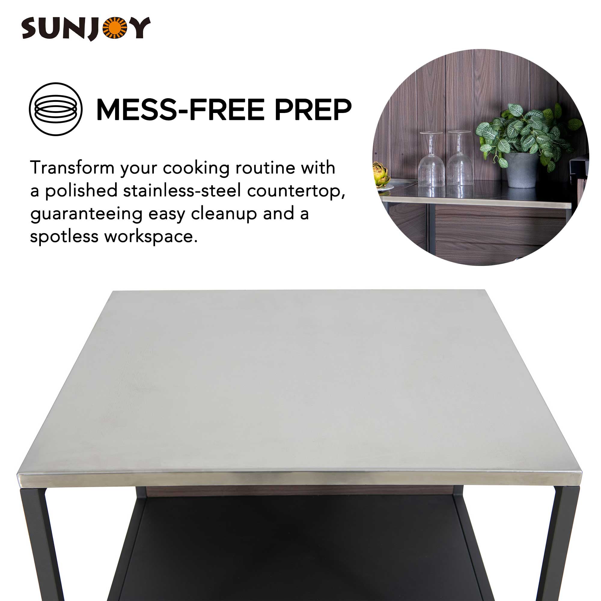 Sunjoy 25 x 21 in. Stainless Steel Three-Tier Open Storage Shelf for Outdoor&Indoor Kitchen