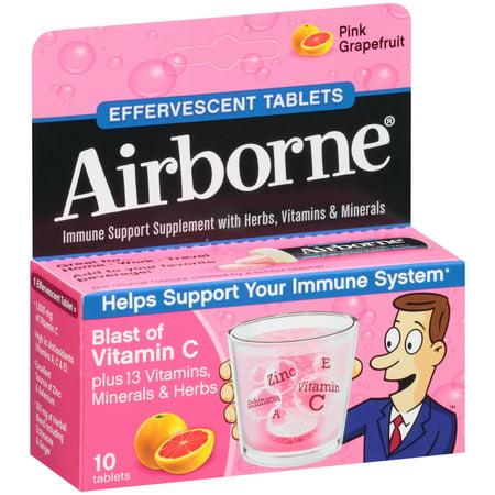 Airborne pamplemousse rose comprimés effervescents 10 count - 1000 mg de vitamine C - Supplément de soutien immunitaire