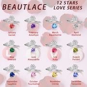 Beautlace Rose Heart Birthstone Ring,925 Sterling Silver Adjustable Open Heart Rings Jewelry Gifts for Women Mom -December