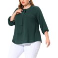 thumbnail image 1 of Plus Size Chiffon Top for Women Round Neck Tie Front Ruffle Work Blouse Top Dark Green 1X, 1 of 6