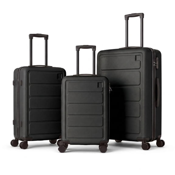 3-Piece ABS Hardshell Luggage Set, Lightweight Durable Suitcases with 4 Silent Spinner Wheels and Combination Lock, 20/24/28 Inch, Black