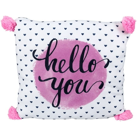 Better Homes & Gardens Kids Hello You Pink Hearts Pom Pom Pillow