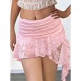 thumbnail image 2 of Pink Lace Mini Skirt Low Rise Pleated Asymmetrical Ruffle Layered Fairy Style Short Skirt, 2 of 6