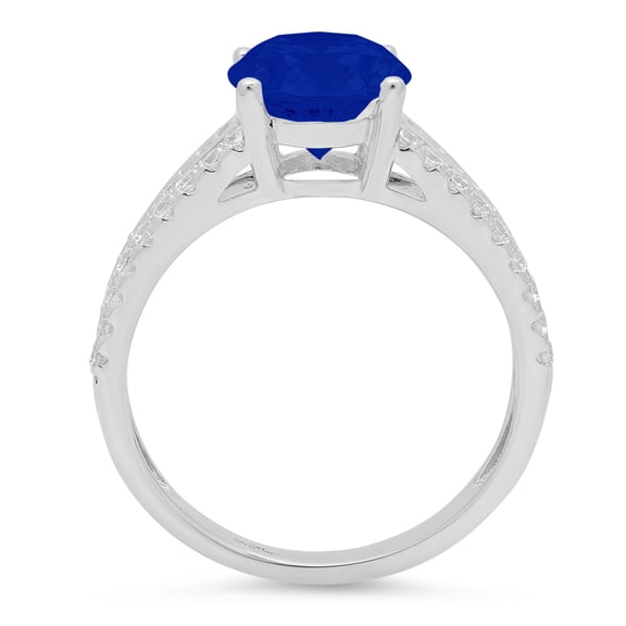 2.32 ct Oval Cut Simulated Blue Sapphire Solitaire with Accents Engagement Ring for Women in 18K White Gold