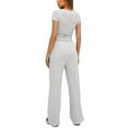 thumbnail image 6 of yievot 2 Piece Set Women Summer Going Out Outfits Slim Short Sleeve Shirts and Wide Leg Pants Loungewear Tracksuits, 6 of 8
