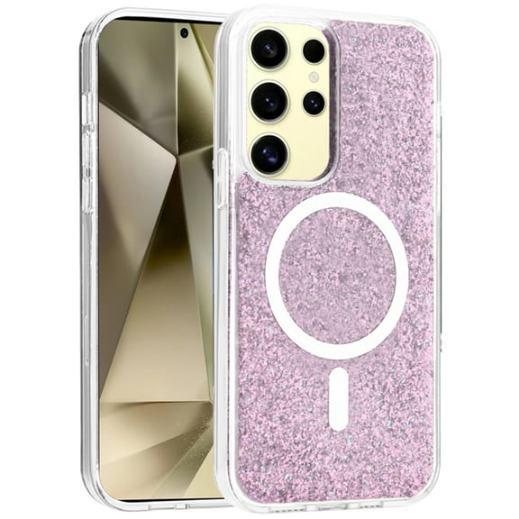For Samsung Galaxy S25  /S25 Plus /S24  Plus Hybrid Epoxy Glitter Shiny Flower Design Stylish Fashion Case, Magnetic MagSafe Compatible, Shockproof Cover, XPM Phone Case [Purple]